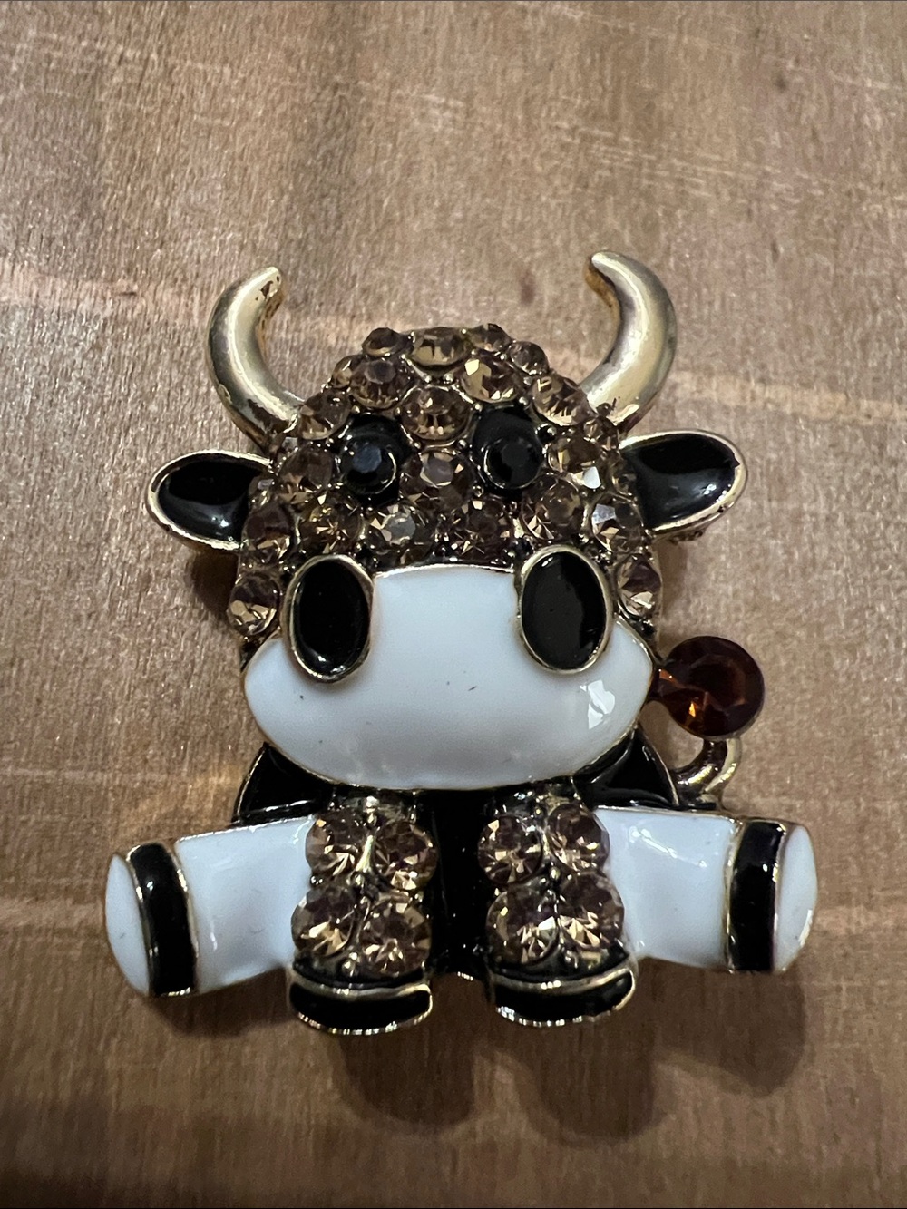 3/$18 Crystal Accent Cow Brooch Pin - White and Brown Lot 609